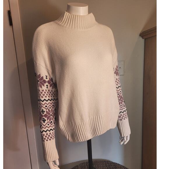 CHRISTIAN SIRIANO Womens Ivory Chenille Mock Neck Sweater L Fair Isle Cozy Luxe - Picture 2 of 7
